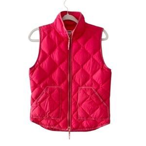 J Crew Outdoor‎ Down Vest Size Small Full Zip Hot Pink Quilted Puffer